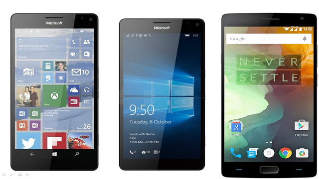 Microsoft Lumia 950 XL vs Lumia 950 Windows 10 vs OnePlus 2 