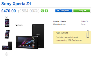 There have been official selling price of Xperia Z1 in Europe, price £564