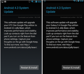 Google Android 4.3 update for HTC One, Galaxy S 4 Google Play Edition
